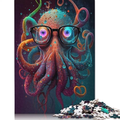 1000-teiliges Puzzlespiel Krake mit Brille, Puzzle für Erwachsene, Kartonpuzzle, Familiendekoration, Größe: 38 x 26 cm von LiJianXXO