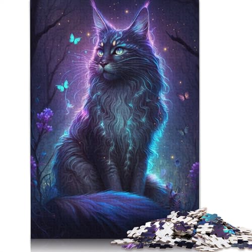 1000-teiliges Puzzlespiel Maine Coon Cat Flower Galaxy Puzzle für Erwachsene, Kartonpuzzle, entspannendes geistiges Lernspielzeug, Größe: 38 x 26 cm von LiJianXXO