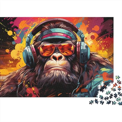 1000-teiliges Puzzlespiel Orang-Utan hört Musik, Puzzle für Erwachsene, Holzpuzzle, Familienspiele, Weihnachts- und Geburtstagsgeschenke, Größe 50 x 75 cm von LiJianXXO