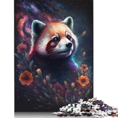 1000-teiliges Puzzlespiel Roter Panda und Blumen, Puzzle für Erwachsene, Holzpuzzle, entspannendes geistiges Lernspielzeug, Größe: 75 x 50 cm von LiJianXXO