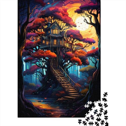 Baumhaus im Wald Puzzle für Erwachsene 1000-teiliges Puzzle für Erwachsene Puzzle aus Holz Kreatives Puzzle für Erwachsene Herausforderndes Spiel (Größe 75 x 50 cm) von LiJianXXO