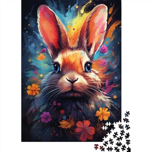 Bunte Psychedelie mit süßen Kaninchen-Puzzles, 1000 Teile, Holzpuzzle für Erwachsene und Kinder, Puzzlespiele, Lernspielzeug (Größe 75 x 50 cm) von LiJianXXO