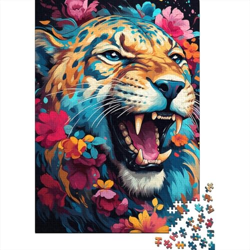 Buntes, psychedelisches Puzzle mit Blumen- und Leopardenmotiv, 1000-teiliges Puzzle für Erwachsene, kreatives Puzzle aus Holz für Erwachsene, anspruchsvolles Spiel (Größe 75 x 50 cm) von LiJianXXO