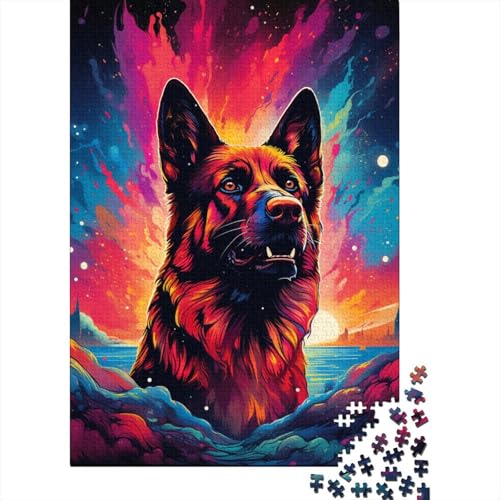 Buntes, psychedelisches Puzzle mit deutschem Schäferhund, 1000-teiliges Puzzle für Erwachsene, kreatives Puzzle aus Holz für Erwachsene, anspruchsvolles Spiel (Größe 75 x 50 cm) von LiJianXXO