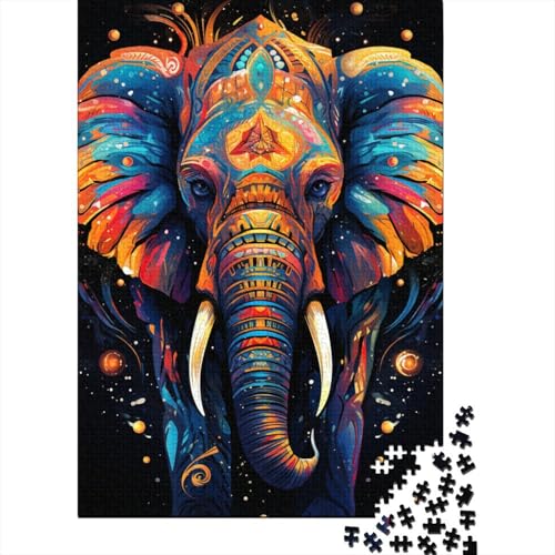 Buntes Kunst-Elefanten-Puzzle für Erwachsene, 1000-teiliges Puzzle für Erwachsene, Puzzle aus Holz, kreativ für Erwachsene, anspruchsvolles Spiel (Größe 75 x 50 cm) von LiJianXXO