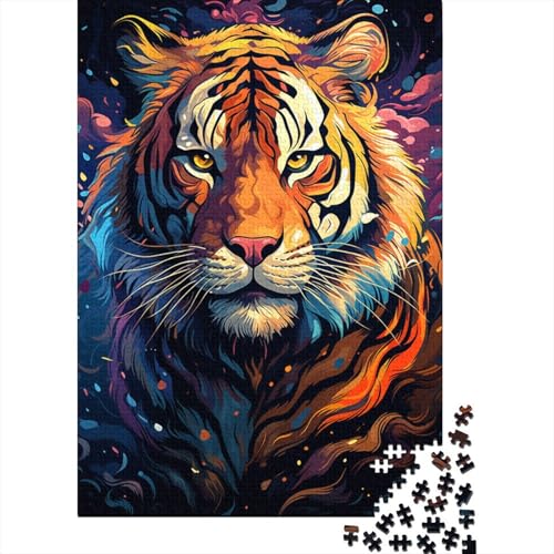 Buntes psychedelisches Tiger-Puzzle 1000 Teile, Puzzle für Erwachsene und Kinder, Lernspiele, Spielzeug, DIY, kreatives Holzpuzzle, Geschenke (Größe 75 x 50 cm) von LiJianXXO