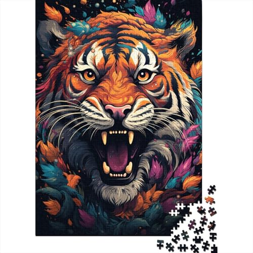 Buntes psychedelisches Tiger-Puzzle für Erwachsene, 1000-teiliges Puzzle für Erwachsene, Puzzle aus Holz, kreativ für Erwachsene, anspruchsvolles Spiel (Größe 75 x 50 cm) von LiJianXXO