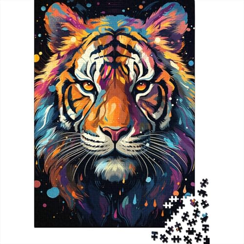 Buntes psychedelisches Tiger-Puzzle für Erwachsene, 1000-teiliges Puzzle für Erwachsene, Puzzle aus Holz, kreativ für Erwachsene, anspruchsvolles Spiel (Größe 75 x 50 cm) von LiJianXXO