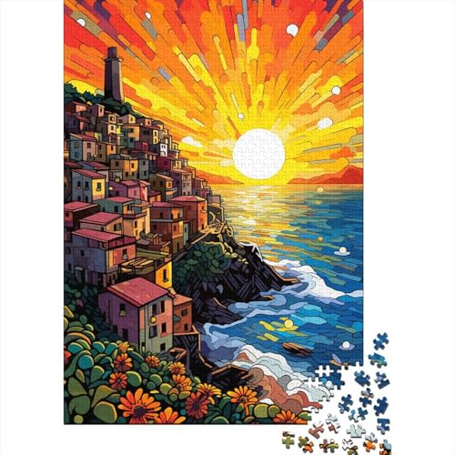 Cinque Terre, farbenfrohes Puzzle für Erwachsene, 1000-teiliges Puzzle für Erwachsene, Puzzle aus Holz, kreativ für Erwachsene, anspruchsvolles Spiel (Größe 75 x 50 cm) von LiJianXXO