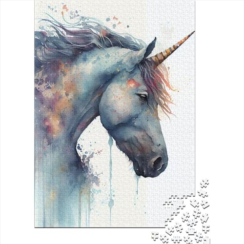 Einhorn-Aquarell-Holzpuzzle für Teenager, 1000 Teile, Puzzle ganze Familie und die (Größe 75 x 50 cm) von LiJianXXO