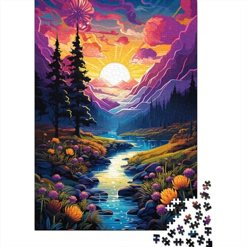 Farbenfrohe psychedelische Schönheitslandschaft, 1000-teiliges Puzzle aus Holz für Erwachsene, schwieriges Puzzlespiel für Erwachsene (Größe 75 x 50 cm) von LiJianXXO