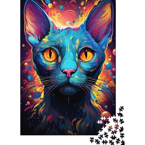 Farbenfrohes, psychedelisches Sphinx-Katzen-Puzzle für Erwachsene, 1000 Teile, schwieriges Puzzle, unmögliches Puzzle für Kinder ab 12 Jahren (Größe 75 x 50 cm) von LiJianXXO