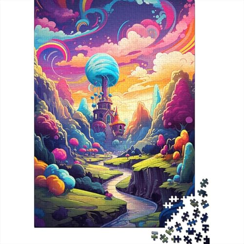 Farbenfrohes, psychedelisches Süßigkeitenschloss-Puzzle für Erwachsene, 1000 Teile, schwieriges Puzzle, unmögliches Puzzle für Kinder ab 12 Jahren (Größe 75 x 50 cm) von LiJianXXO