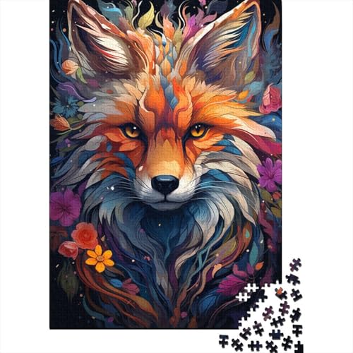 Farbenfrohes psychedelisches Fuchs-Tierpuzzle mit 1000 Puzzleteilen für Erwachsene und Kinder, Puzzle-Sets für das Familien-Lernspiel (Größe 75 x 50 cm) von LiJianXXO