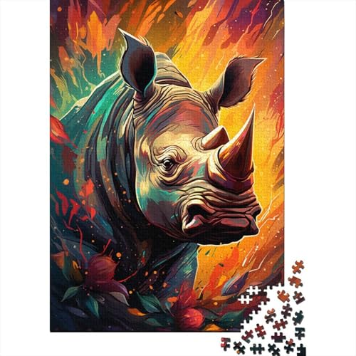 Farbmalerei-Nashorn-Puzzle für Erwachsene, 1000-teiliges Puzzle für Erwachsene, Puzzle aus Holz, kreativ für Erwachsene, anspruchsvolles Spiel (Größe 75 x 50 cm) von LiJianXXO