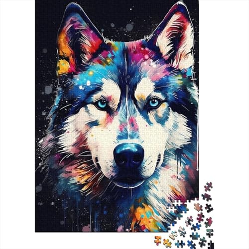 Husky-Puzzle, farbenfrohes 1000-teiliges Puzzle für Erwachsene, Holzpuzzle für Erwachsene, 1000 große Teile, Puzzle für Erwachsene (Größe 75 x 50 cm) von LiJianXXO