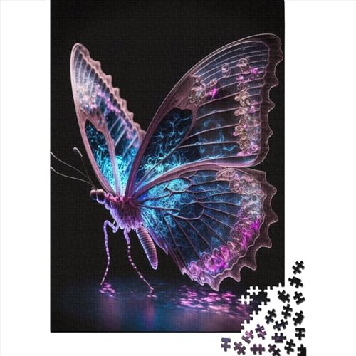 Leuchtender Schmetterling, Holzpuzzle für Erwachsene, Puzzle für Erwachsene, 1000 Teile, 1000-teiliges Puzzle für Erwachsene Teenager (Größe 75 x 50 cm) von LiJianXXO