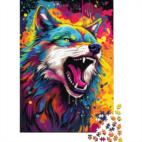 Psychedelisches Farbgemälde, Wolf-Puzzle für Erwachsene, 1000-teiliges Puzzle für Erwachsene, Puzzle aus Holz, kreativ für Erwachsene, anspruchsvolles Spiel (Größe 75 x 50 cm) von LiJianXXO