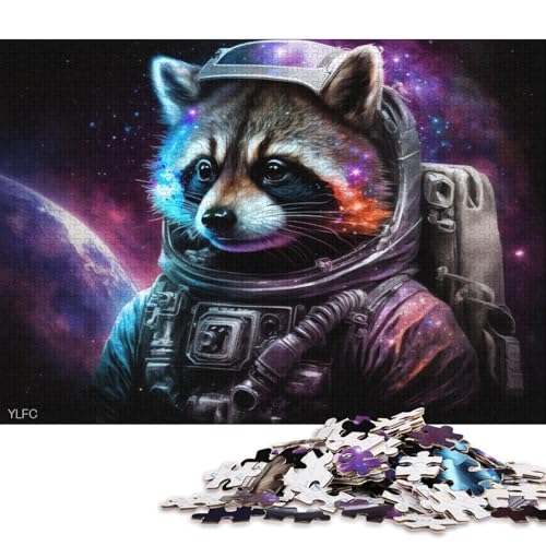 Puzzle 1000 Teile, Cosmic Art, Astronauten-Waschbär, Puzzle für Erwachsene und Kinder, Papppuzzle, Familienaktivität (Größe 38 * 26 cm) von LiJianXXO