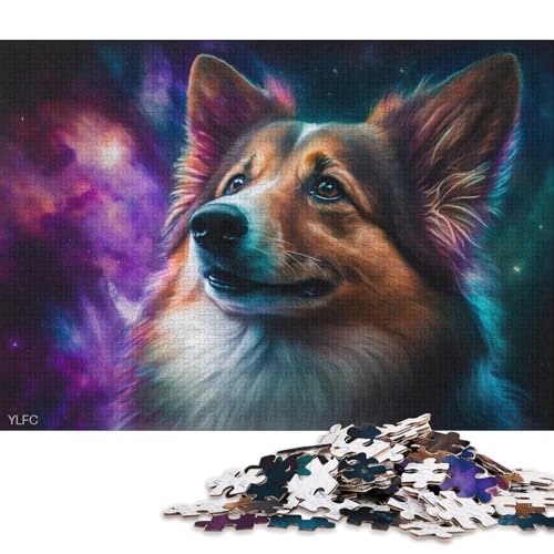 Puzzle 1000 Teile, Kosmische Galaxie, Border Collie, Puzzle für Erwachsene, Holzpuzzle, Lernspiel, Herausforderungsspielzeug 75x50cm/1000 Teile von LiJianXXO