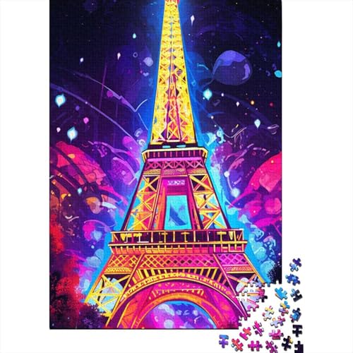 Puzzle 1000 Teile, farbenfrohes Neon-Eiffelturm-Puzzle für Erwachsene, Holzbrett-Puzzle, Weihnachts-Puzzle-Geschenke, Größe: 75 x 50 cm von LiJianXXO