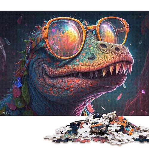 Puzzle 1000 Teile, kosmische Dinosaurier tragen eine Brille, Puzzle für Erwachsene, Holzpuzzle, Lernspiel, Herausforderungsspielzeug 75x50cm/1000 Teile von LiJianXXO