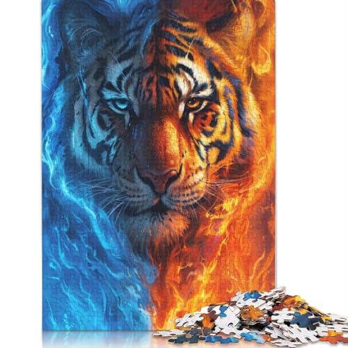 Puzzle 1000 Teile EIS- und Feuertiger-Puzzle für Erwachsene, Kartonpuzzle, tolle Geschenke zu Weihnachten, Größe: 38 x 26 cm von LiJianXXO