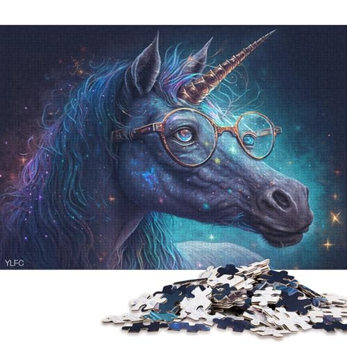 Puzzle 1000 Teile Einhorn mit Brille Puzzle für Erwachsene Kartonpuzzle Lernspiel Herausforderungsspielzeug 38x26cm/1000Stk. von LiJianXXO