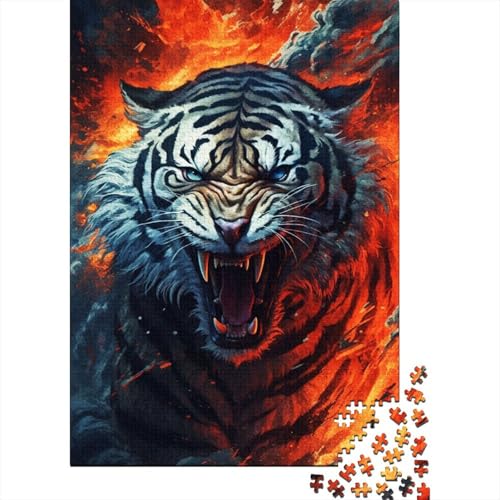 Puzzle 1000 Teile Holzpuzzle Weißer Tiger Horror Puzzles für Erwachsene Teenager Denksportaufgaben für Erwachsene (Größe 75x50cm) von LiJianXXO