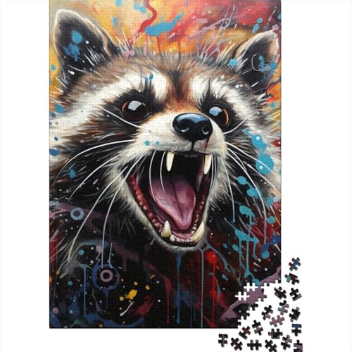 Puzzle 1000 Teile Psychedelisches Tier-Waschbär-Puzzle für Erwachsene Holzbrett-Puzzle Weihnachts-Puzzle-Geschenke Größe: 75x50 cm von LiJianXXO