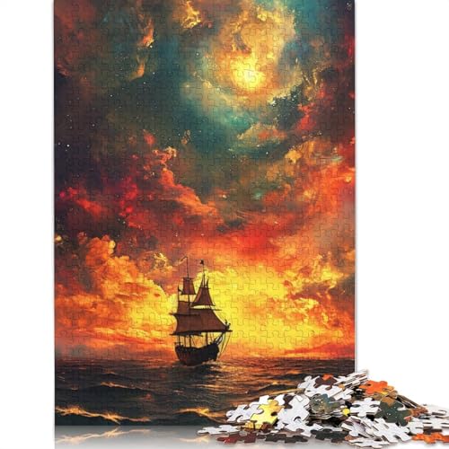 Puzzle 1000 Teile für Erwachsene, Boot bei Sonnenuntergang, Puzzle für Erwachsene, Kartonpuzzle, Lernspiel für Erwachsene und Kinder, Größe: 38 x 26 cm von LiJianXXO