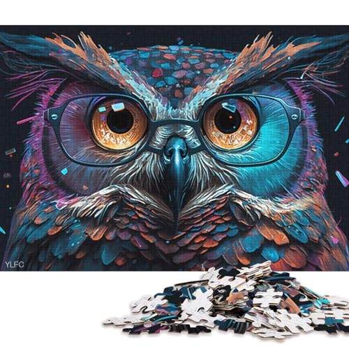 Puzzle 1000 Teile für Erwachsene, Bunte Eule mit Brille, Puzzle für Erwachsene, Holzpuzzle, tolles Geschenk für Erwachsene (Größe 75 * 50 cm) von LiJianXXO