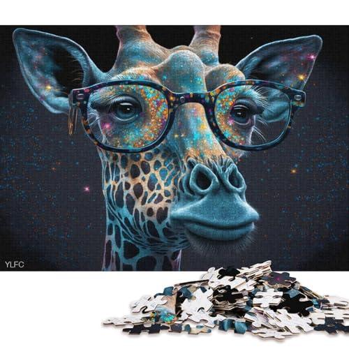 Puzzle 1000 Teile für Erwachsene, Bunte Giraffe mit Brille, Puzzle für Erwachsene, Holzpuzzle, tolles Geschenk für Erwachsene (Größe 75 * 50 cm) von LiJianXXO