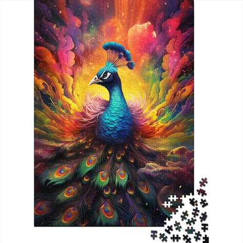 Puzzle 1000 Teile für Erwachsene, Bunter Psychedelischer Pfau, Puzzle für die ganze Familie, geistige Kunst, Puzzle, Spiel, Spielzeug, Geschenk für Kinder (Größe 75 x 50 cm) von LiJianXXO