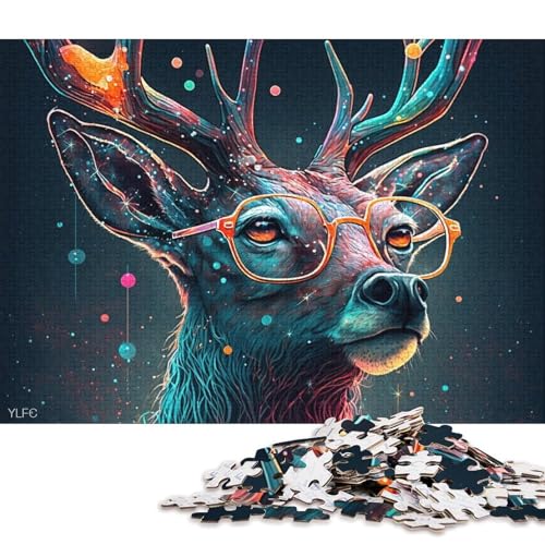 Puzzle 1000 Teile für Erwachsene, Galaxie-Hirsch mit Brille, Puzzle für Kinder, Holzpuzzle, Weihnachtspuzzle, Geschenke (Größe 75 * 50 cm) von LiJianXXO