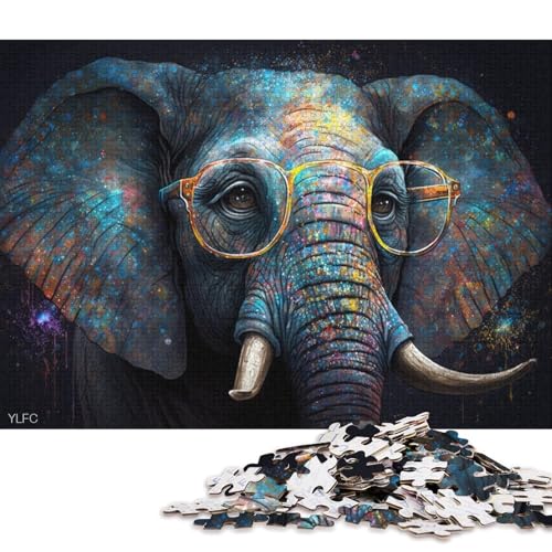 Puzzle 1000 Teile für Erwachsene, Kosmischer Elefant trägt eine Brille, Puzzle für Erwachsene, Holzpuzzle, tolles Geschenk für Erwachsene (Größe 75 * 50 cm) von LiJianXXO