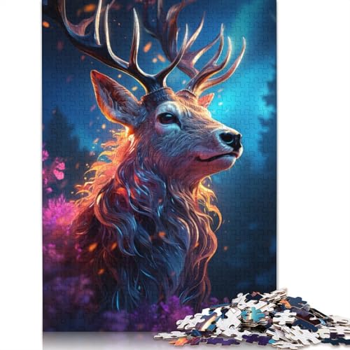 Puzzle 1000 Teile für Erwachsene, Psychedelisches Fantasy-Hirsch-Puzzle für Erwachsene, Kartonpuzzle, Lernspiel für Erwachsene und Kinder, Größe: 38 x 26 cm von LiJianXXO