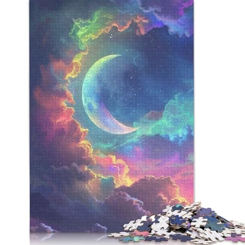 Puzzle 1000 Teile für Erwachsene, Regenbogenwolken und Mond, Puzzle für Erwachsene, Papppuzzle, tolles Geschenk für Erwachsene, Größe: 38 x 26 cm von LiJianXXO