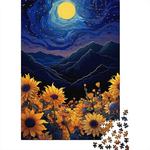 Puzzle 1000 Teile für Erwachsene, Sonnenblumen unter Nachtlicht, Puzzle für Erwachsene, Holzpuzzle für Familienspaß und Spieleabend, 50 x 75 cm von LiJianXXO