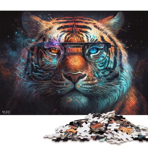 Puzzle 1000 Teile für Erwachsene, Tiger mit Brille, Puzzle für Erwachsene, Holzpuzzle, tolles Geschenk für Erwachsene (Größe 75 * 50 cm) von LiJianXXO