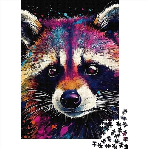 Puzzle 1000 Teile für Erwachsene, Waschbär, buntes Holzpuzzle | Puzzle für Erwachsene, Puzzle-Wanddekoration (Größe 75 x 50 cm) von LiJianXXO