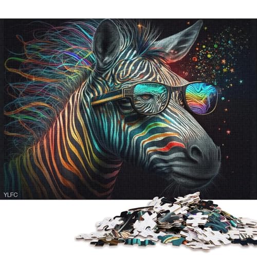 Puzzle 1000 Teile für Erwachsene, Zebra mit Brille, Puzzle für Erwachsene, Holzpuzzle, Lernspiele, Heimdekorationspuzzle. (Größe 75 * 50 cm) von LiJianXXO