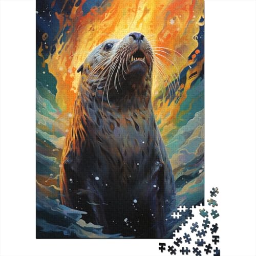 Puzzle 1000 Teile für Erwachsene, farbenfroher Psychedelischer Seeotter, Puzzle für die ganze Familie, geistige Kunst, Puzzlespiel, Spielzeug, Geschenk für Kinder (Größe 75 x 50 cm) von LiJianXXO