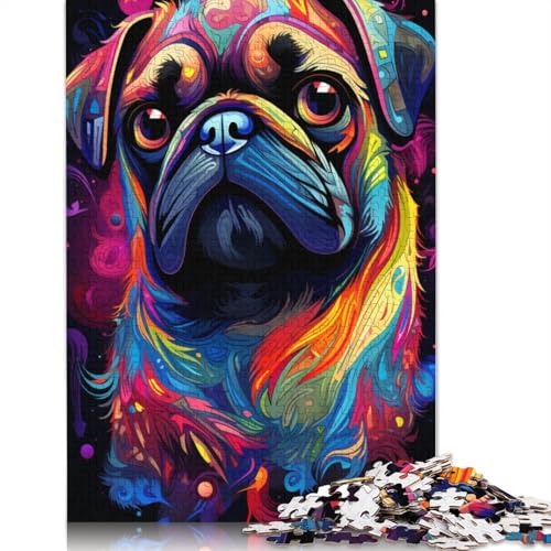 Puzzle 1000 Teile für Erwachsene und Kinder, Mops, buntes Puzzle für Erwachsene, Kartonpuzzle, anspruchsvolles Spiel, Größe: 38 x 26 cm von LiJianXXO