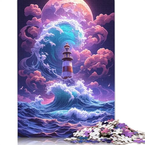 Puzzle 1000 Teile für Erwachsene und Kinder von EIN Leuchtturm in der Brandung, Puzzle für Erwachsene, Papppuzzle, tolles Geschenk für Erwachsene und Kinder, Größe: 38 x 26 cm von LiJianXXO