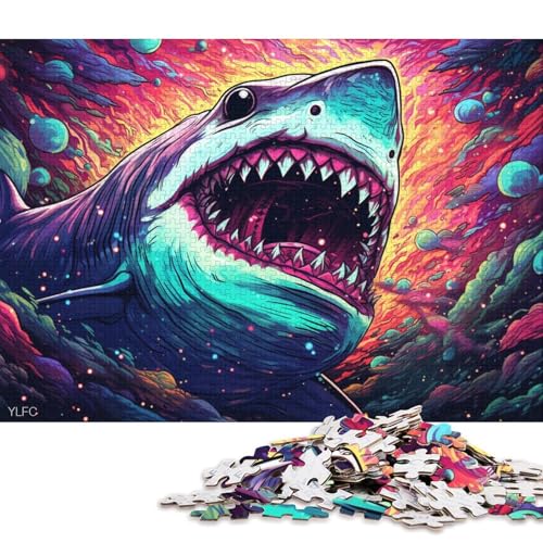 Puzzle Art Shark, 1000-teiliges Puzzle für Erwachsene, Kartonpuzzle für Erwachsene und Kinder ab 12 Jahren, Lernspiele für zu Hause, DIY-Spielzeug 38x26cm/1000 Teile von LiJianXXO