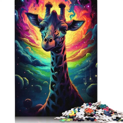 Puzzle Bunte Giraffe im Weltraum, 1000 Teile, Puzzle für Erwachsene und Kinder ab 12 Jahren, Kartonpuzzle, Lernspiele, 38 x 26 cm von LiJianXXO