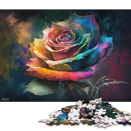 Puzzle Bunte Rose 1000-teiliges Puzzle für Erwachsene, Kartonpuzzle für Erwachsene und Kinder ab 12 Jahren, Lernspiele für zu Hause, DIY-Spielzeug 38x26cm/1000 Teile von LiJianXXO