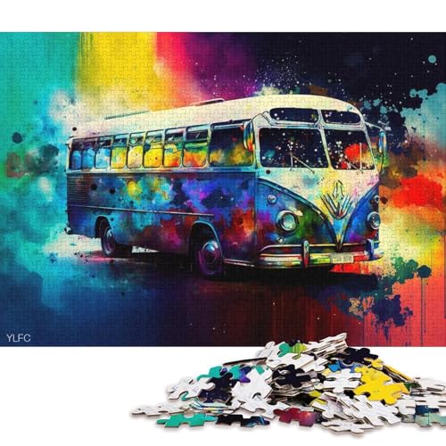 Puzzle Bunter Bus, 1000 Teile, Puzzle für Erwachsene, Kartonpuzzle für Erwachsene und Kinder ab 12 Jahren, Lernspiele für zu Hause, DIY-Spielzeug (Größe 38 * 26 cm) von LiJianXXO