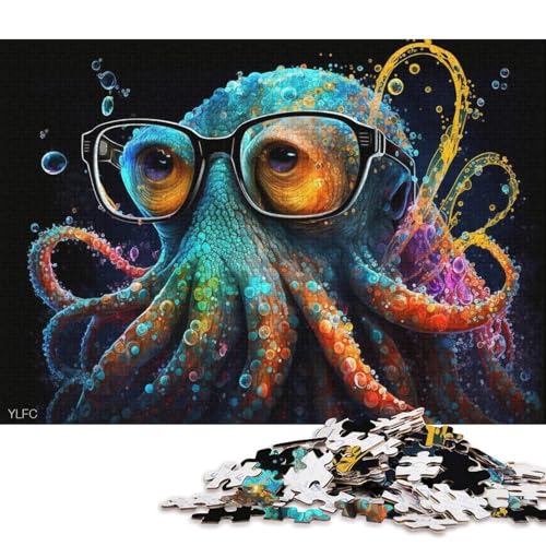 Puzzle Bunter Oktopus mit Brille, 1000 Teile, Puzzle für Erwachsene, Kartonpuzzle für Erwachsene und Kinder ab 12 Jahren, Lernspiele für zu Hause, DIY-Spielzeug (Größe 38 * 26 cm) von LiJianXXO